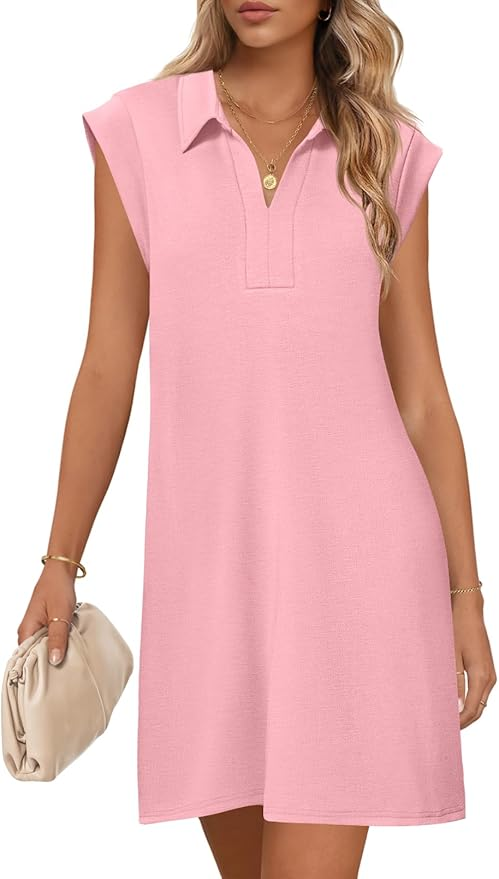 Short Sleeve Collared Mini Dress, TRAVEL DRESSES FOR SUMMER