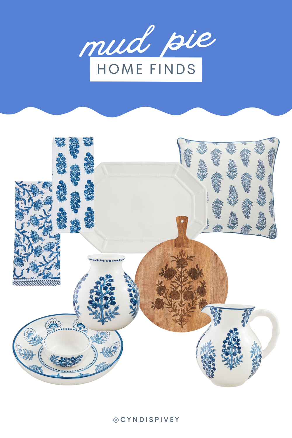 BLUE AND WHITE FLORAL HOME FINDS FROM MUD PIE ON AMAON