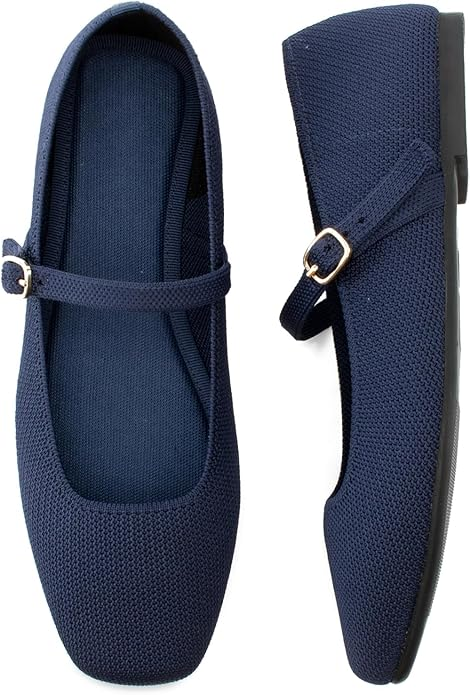 Navy Ballet Flats with Ankle Strap