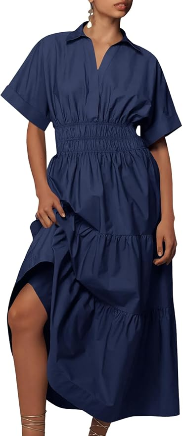 Navy Tiered Maxi Dress for Women over 50