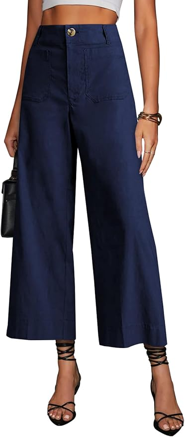 High Waisted Cropped Navy Wide Leg Pants Women Over 50 Amazon Fashion Finds