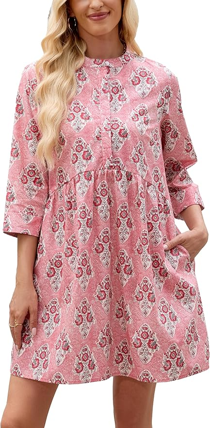 3/4 Sleeve Floral Tunic Dress Affordable Amazon Finds Women over 50 Late summer 