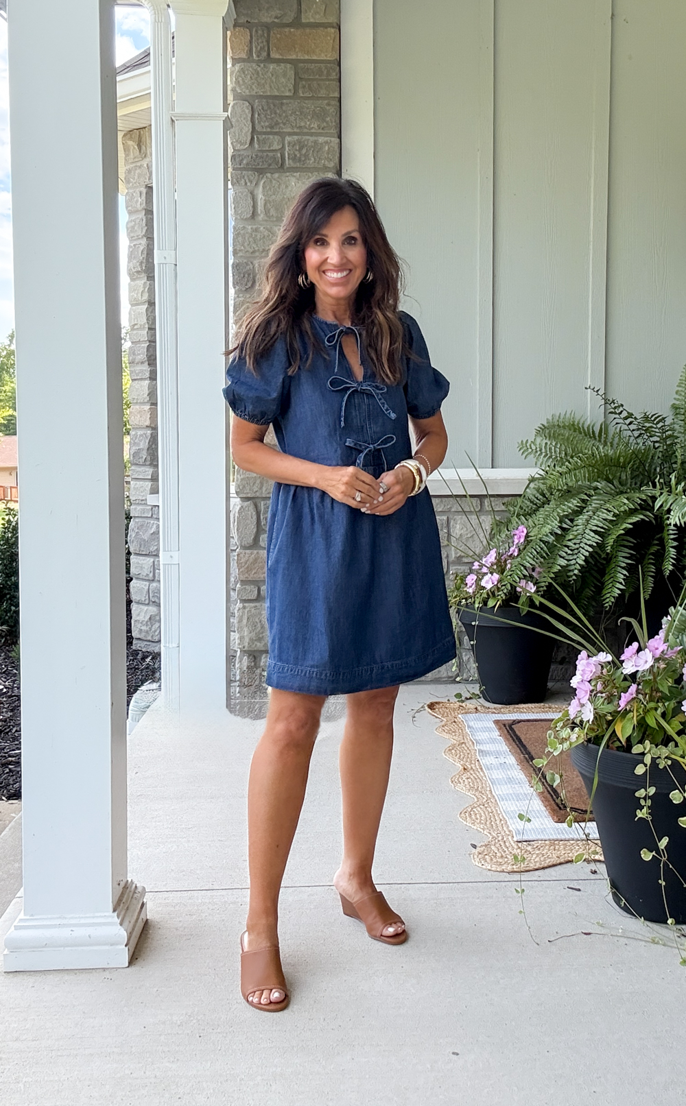 denim dress in fall Blue Denim Embroidered Belted Half Sleeve Midi Dress