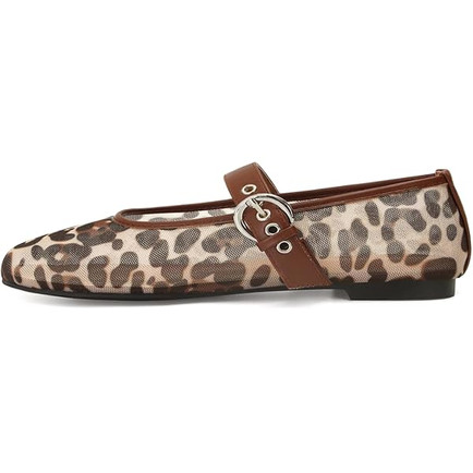 BROWN LEOPARD BALLET FLAT SHOES FOR WOMEN OVER 50