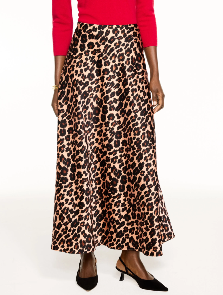 talbots fall 2025 leopard satin skirt