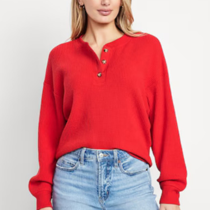 Old Navy Fall 2025 Oversized Cozy Waffle Henley Top