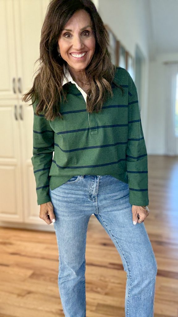 Cyndi Spivey in Rugby Top and Jeans