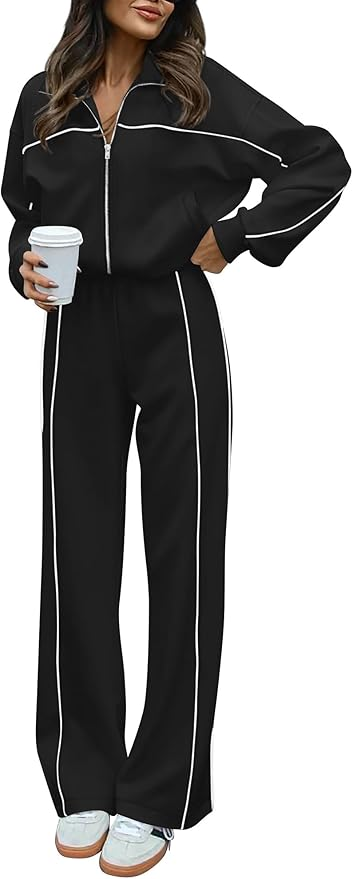 black and white two piece tracksuit matching set for fall amazon