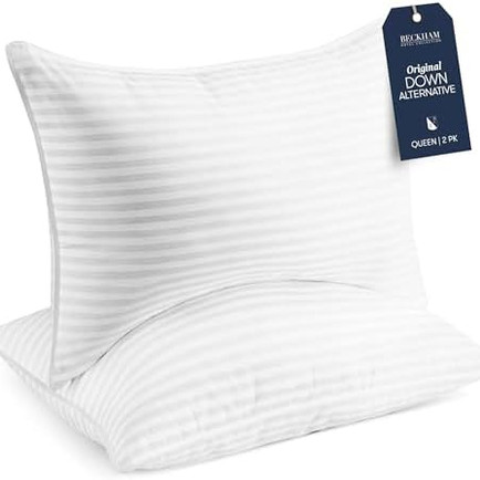 Two fluffy white hotel-style pillows, Amazon best seller in bedding.