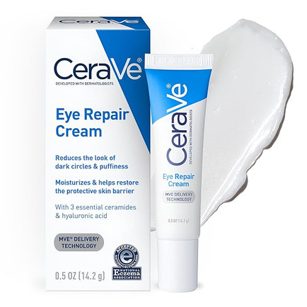 Tube of CeraVe Eye Repair Cream with blue and white packaging.