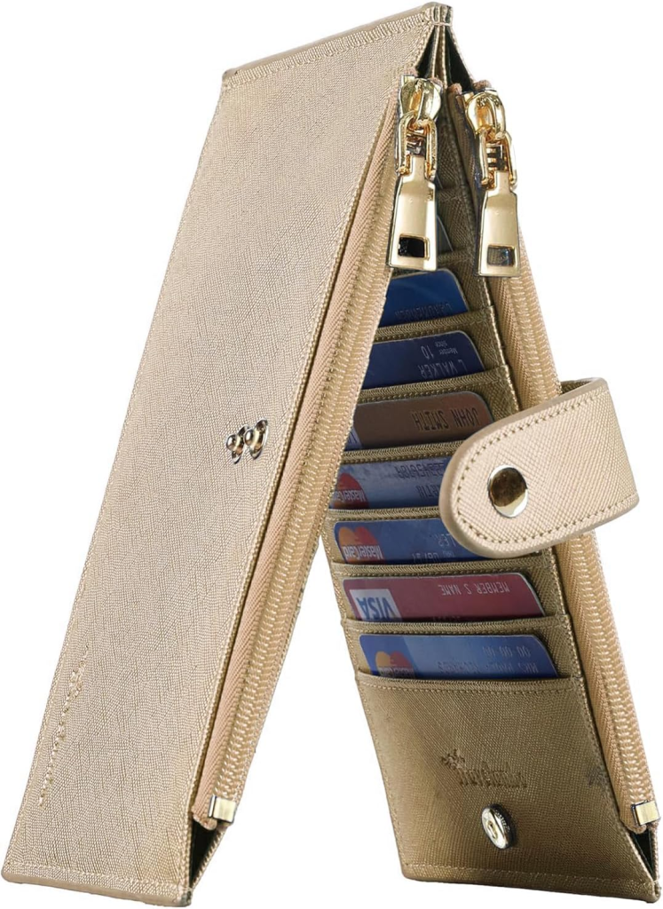 Large bifold Travelambo RFID wallet with zipper pocket.