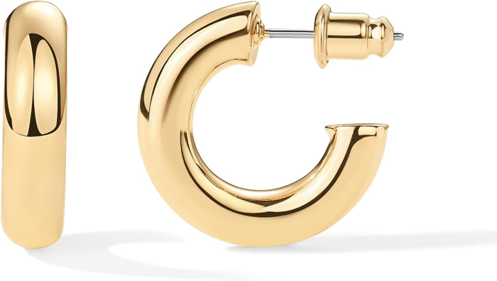 Pair of gold plated chunky open hoop earrings.