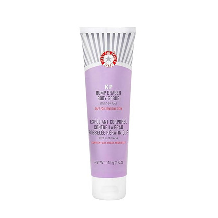 Tube of First Aid Beauty KP Bump Eraser Body Scrub, an Amazon best seller in body care.