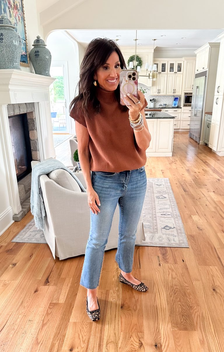 SLEEVELESS SWEATER FROM AMAZON STYLED WITH JEANS AND BALLET FLATS