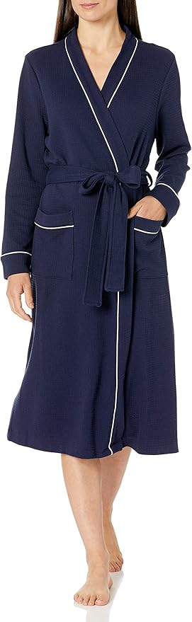 WOMAN WEARING A NAVY ROBE FROM AMAZON PRIME BIG DEAL DAYS