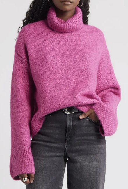 FUZZY TURTLENECK SWEATER FROM NORDSTROM IN HOT PINK