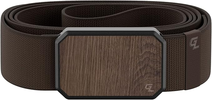 WALNUT BROWN GROOVE LIFT BELT WITH MAGNETIC BUCKLE FOR MEN