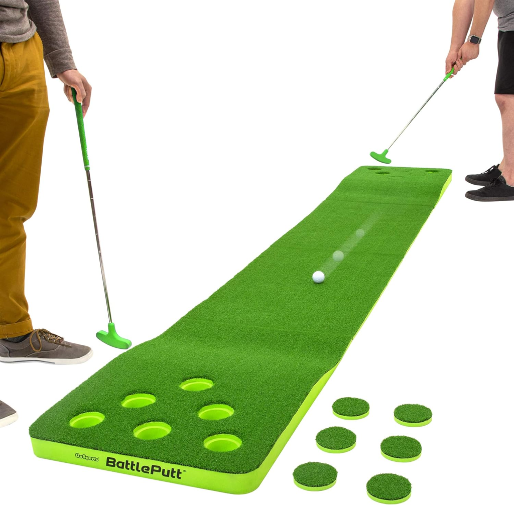 MEN PLAYING A GOLF PUTTING GAME