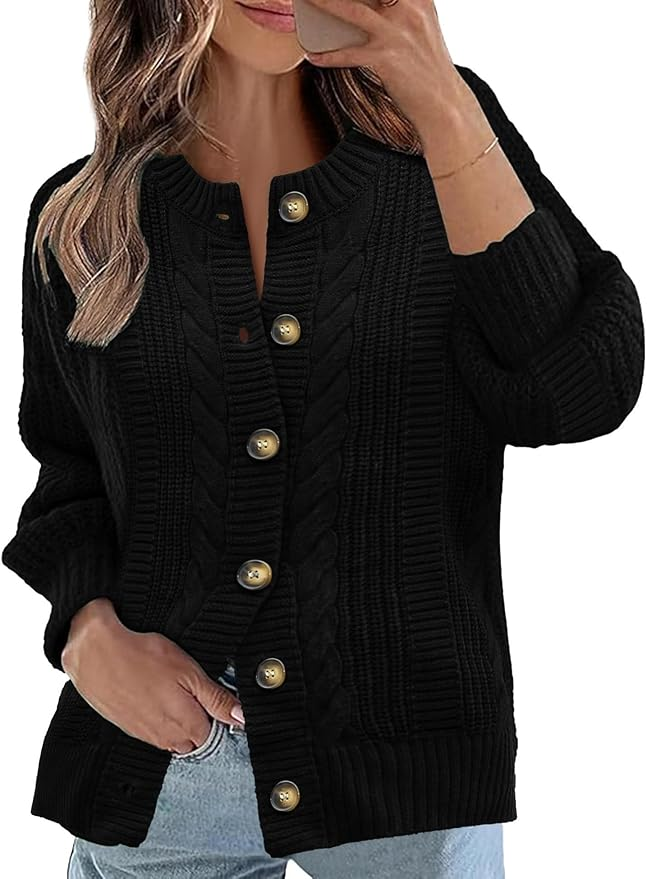 Cable Knit Button Front Cardigan for women over 50