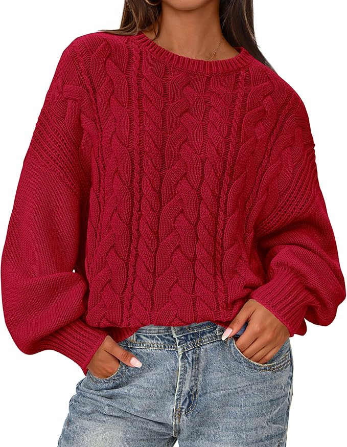Chunky Slouchy Cable Knit Sweater for women over 50