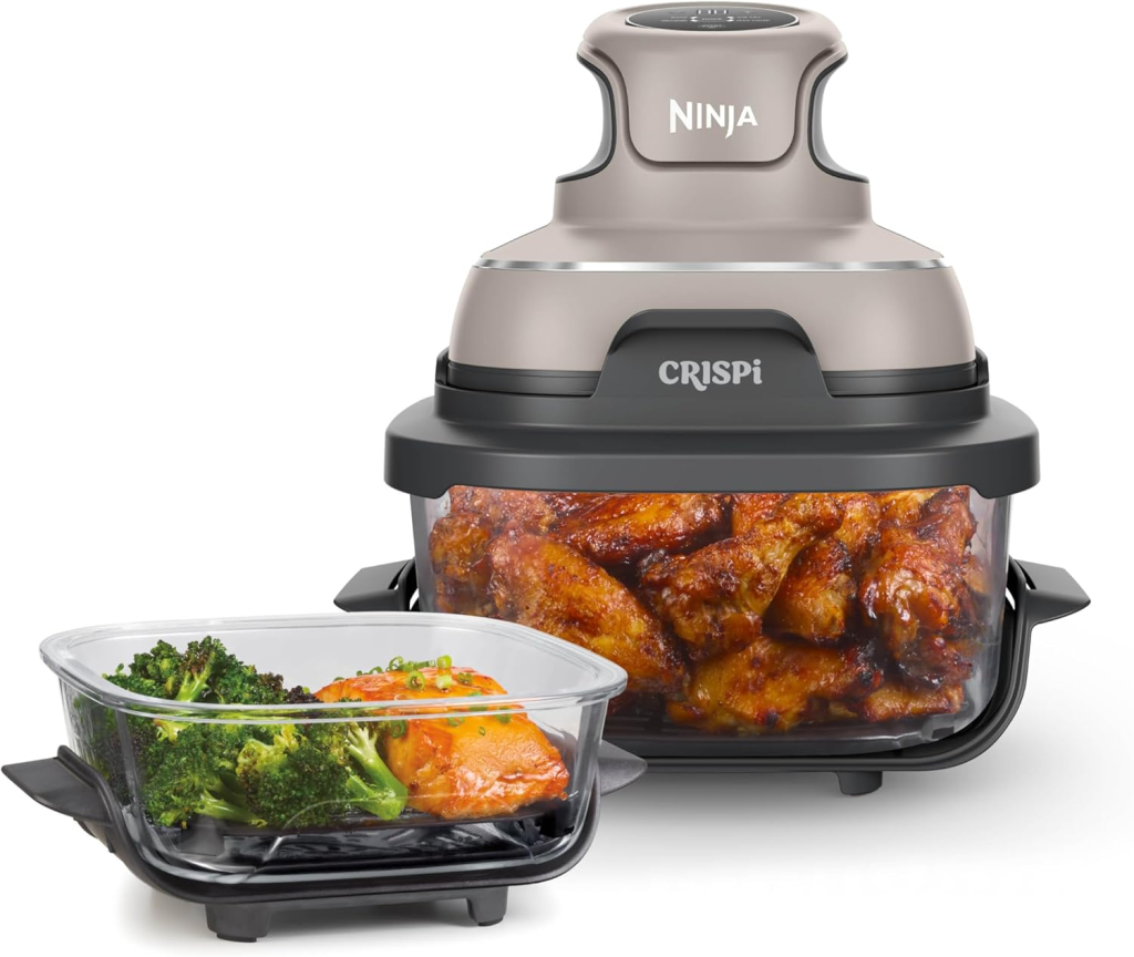 Ninja Crispi countertop air fryer on a kitchen counter.