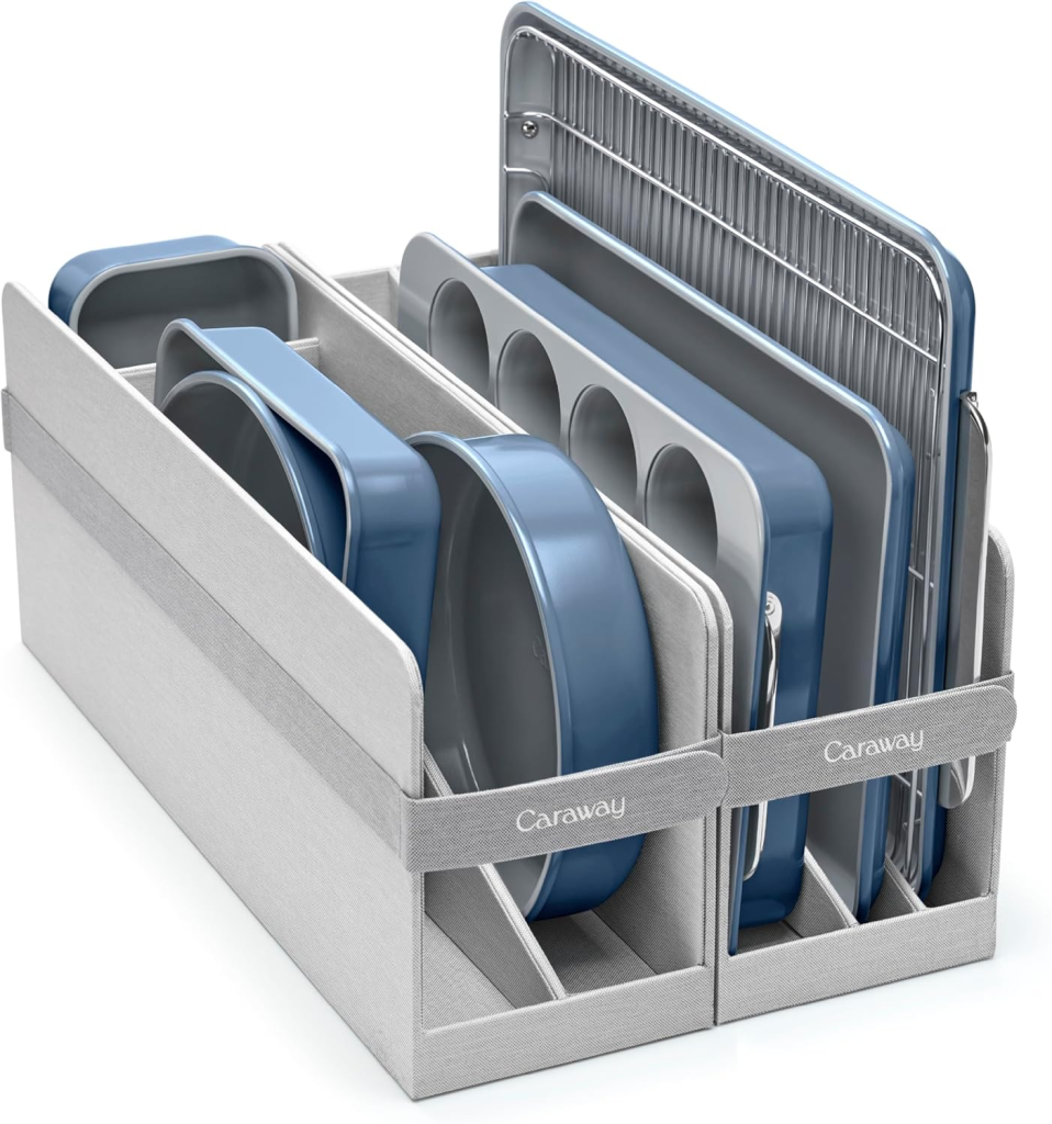 Caraway 11-piece nonstick ceramic bakeware set in slate color.