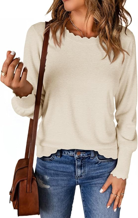 Crew Neck Long Sleeve Sweater for Casual Winter Wardrobe Women over 50
