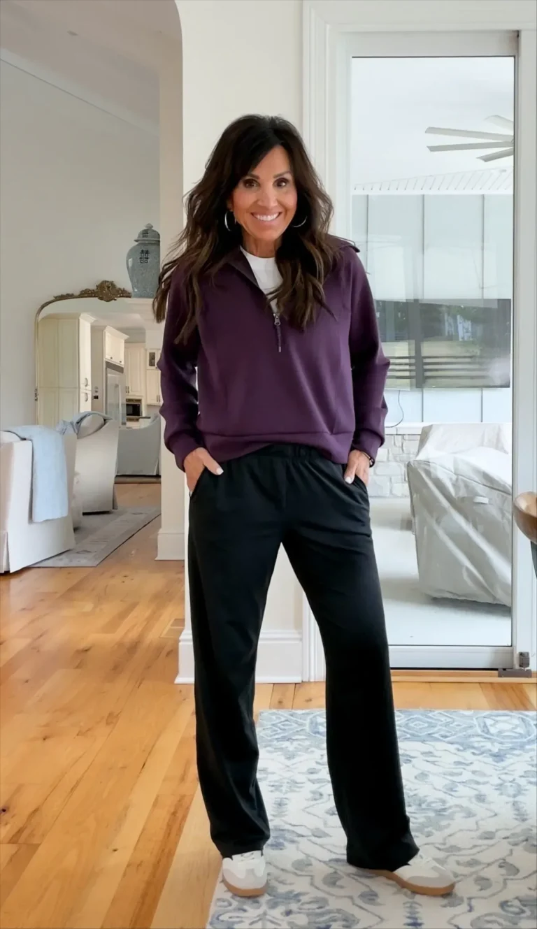 Cyndi wearing the Spanx Air Essentials Half Zip in January 2026