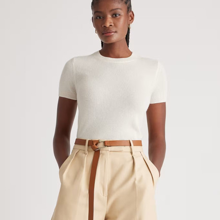 Quince Mongolian Cashmere Tee in off white, cream, ecru, cloud dancer