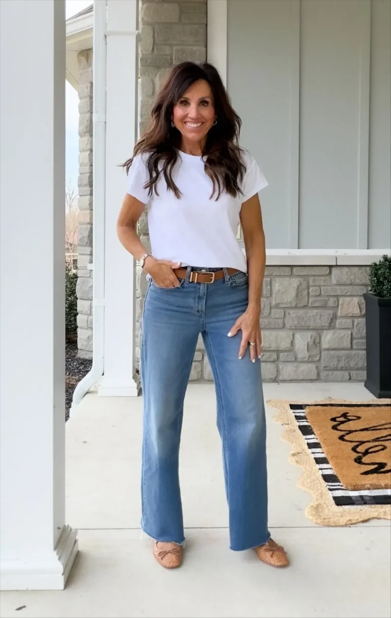 Cyndi Spivey wearing Z Supply slub tee with jeans.