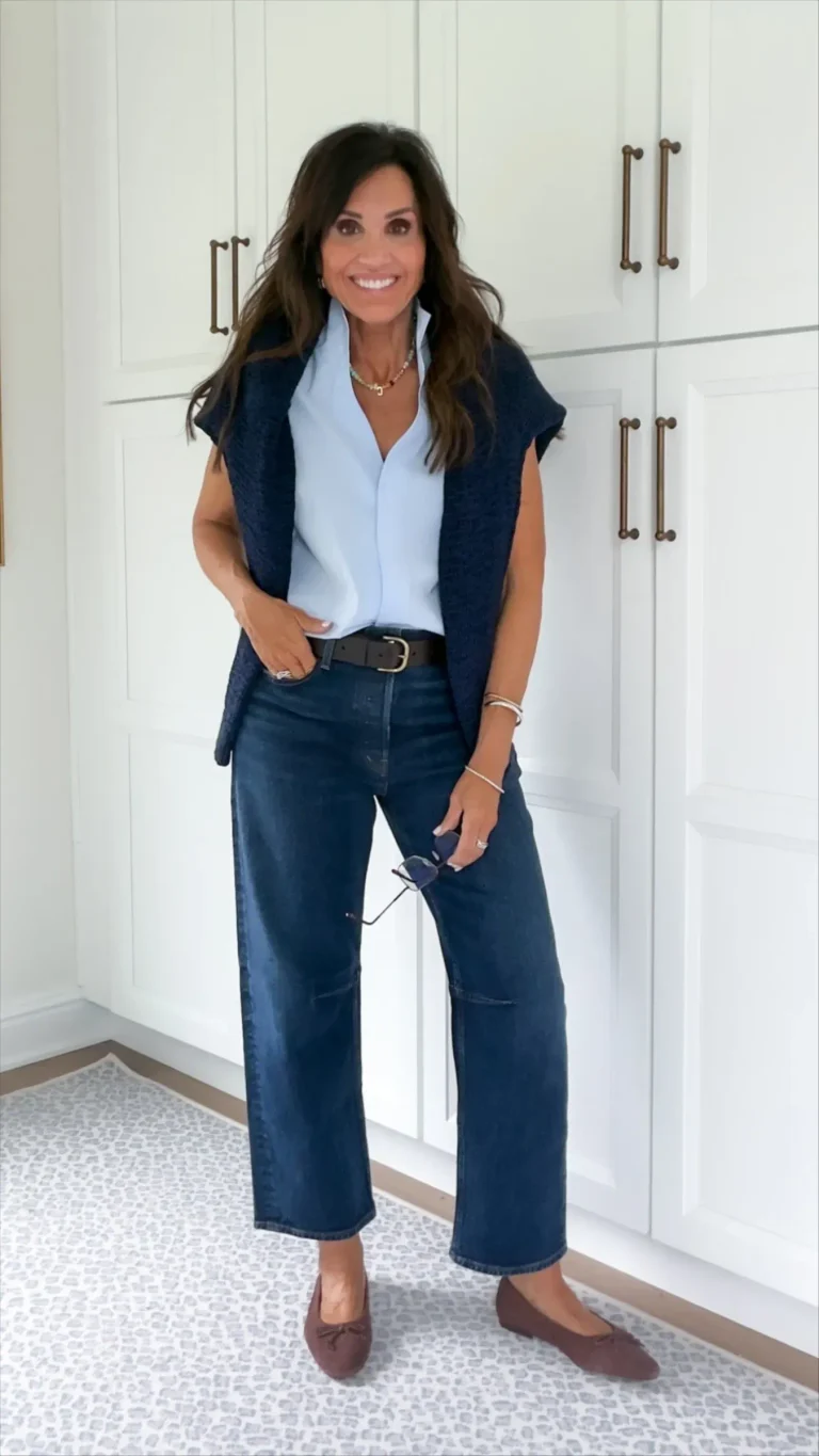 Cyndi Spivey wearing barrel jeans for fall 2026