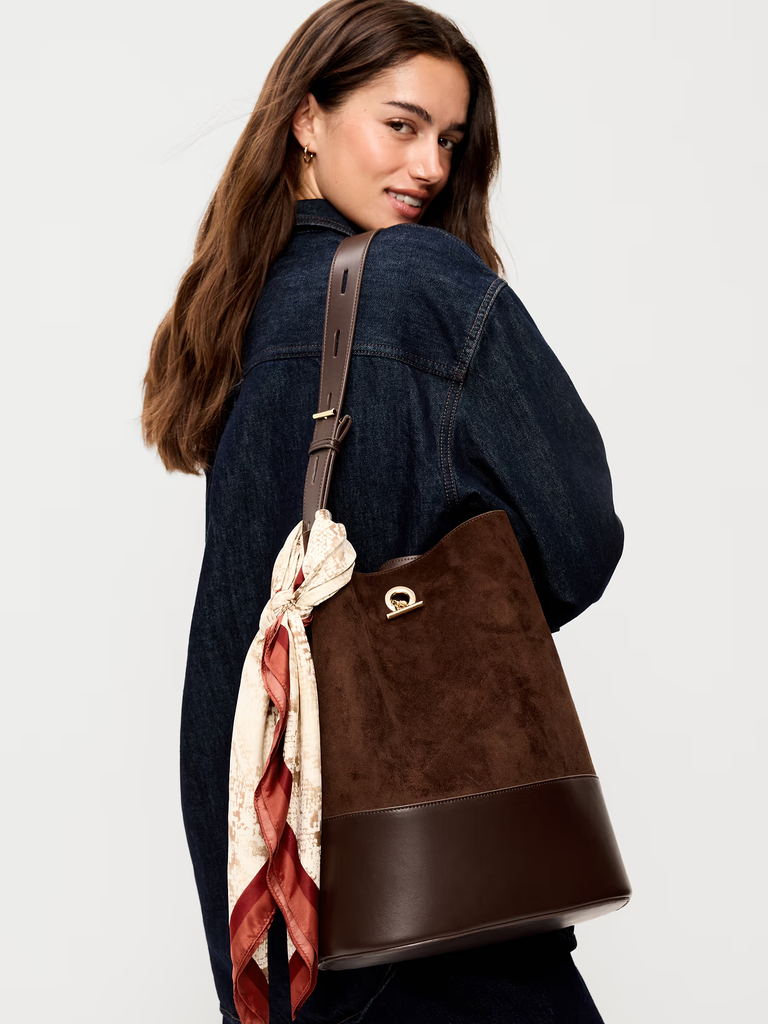 Scarf tied onto handbag for fall 2026