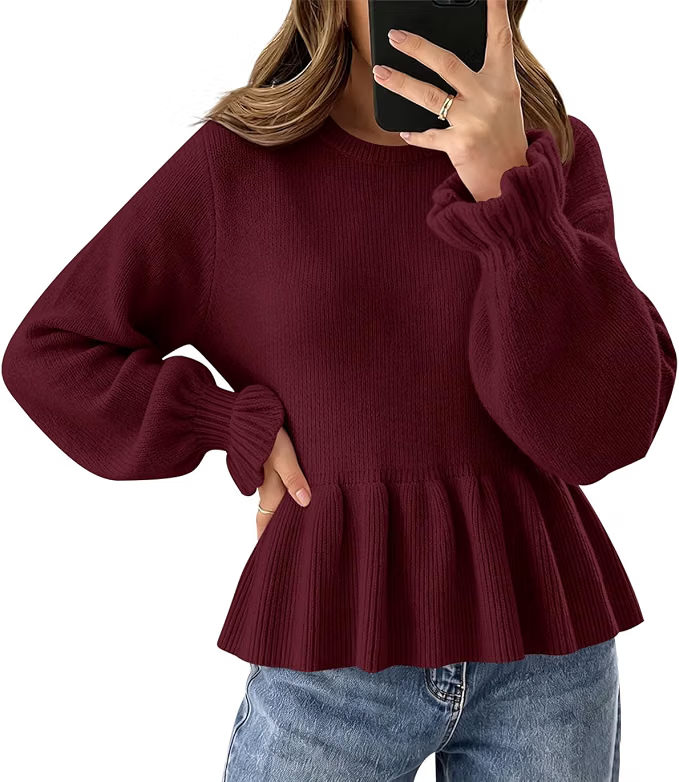 Peplum Sweater Burgundy Amazon Fall Fashion 2026