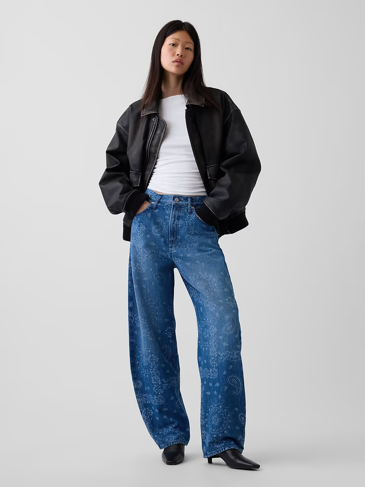Bandana Print Barrel Jeans