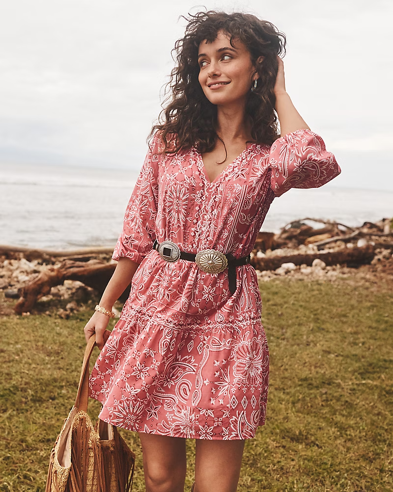 3/4 Sleeve Dress Bandana Paisley Print 